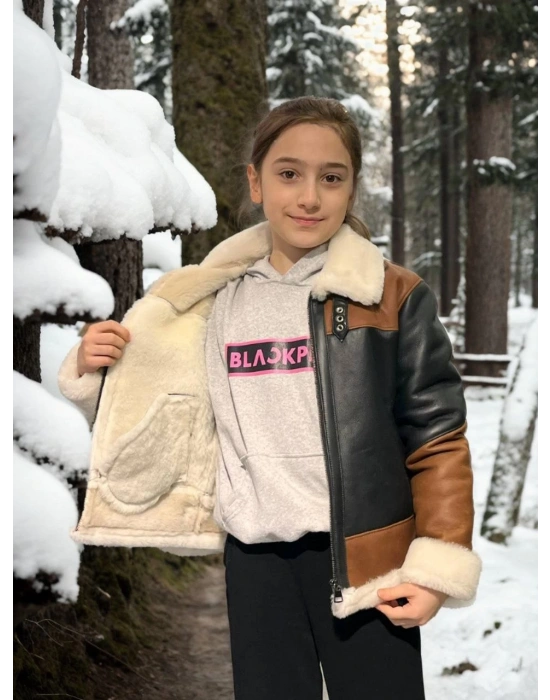 Yakalı Parçalı Kürk - Kahve -