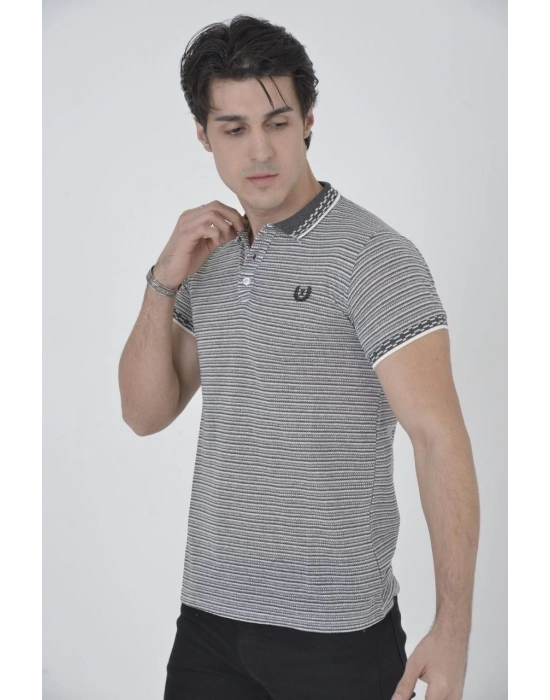 Yakalı Slim Fit Dokuma T-Shirt - Beyaz -