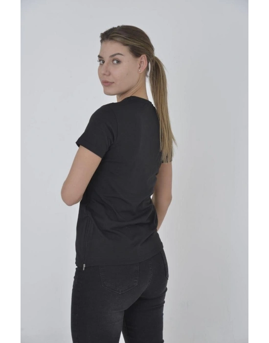 Yandan Fermuarli Slim fit T-shirt - Siyah -