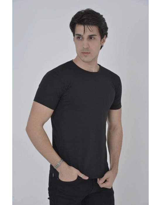 Yandan Fermuarli Slim fit T-shirt - Siyah -