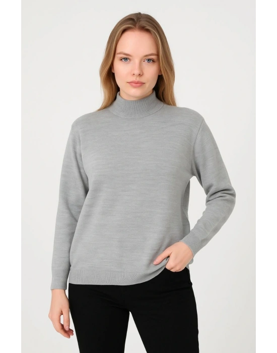 Yarım Boğaz Triko Kazak  at Regular kalıp - Gri