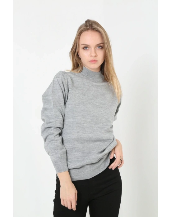 Yarım Boğaz Triko Kazak  at Regular kalıp - Gri