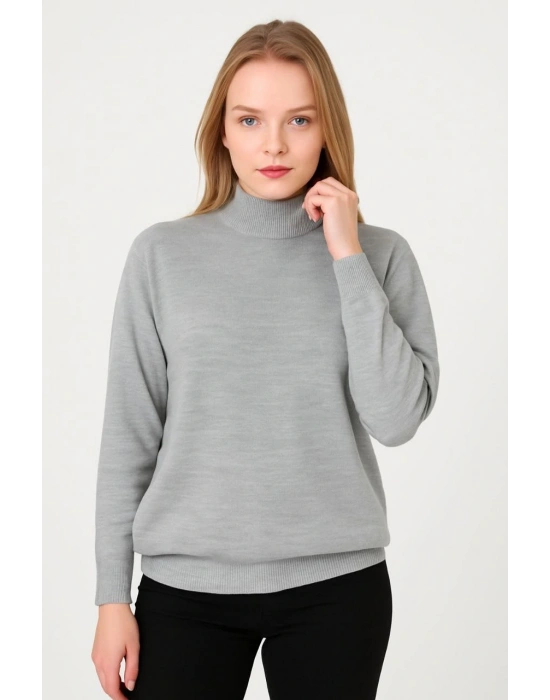 Yarım Boğaz Triko Kazak  at Regular kalıp - Gri