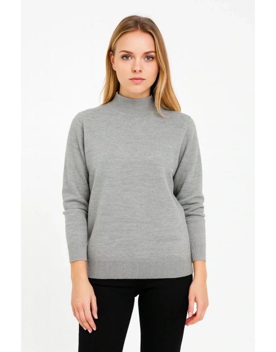 Yarım Boğaz Triko Kazak  at Regular kalıp - Gri