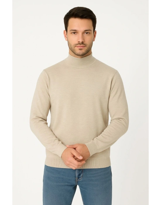 Yarım Boğaz Triko Kazak-hat Regular kalıp - Bej