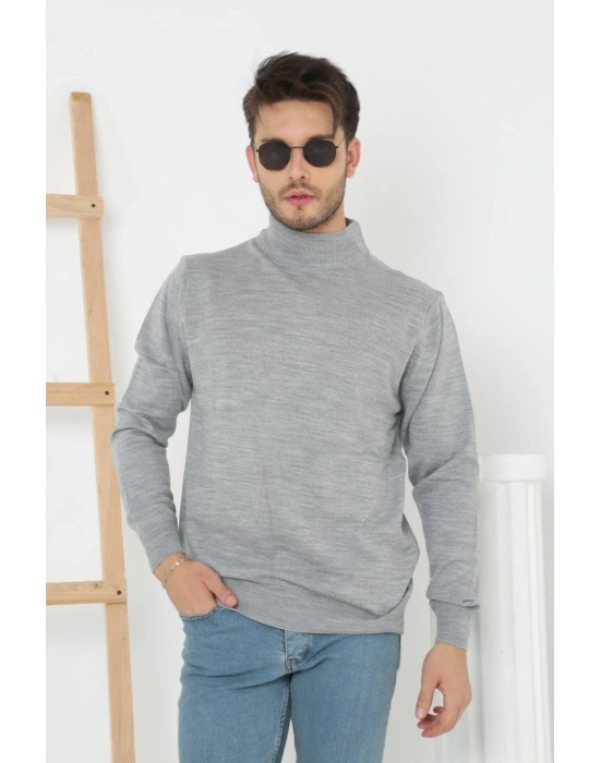 Yarım Boğaz Triko Kazak-hat Regular kalıp - Gri