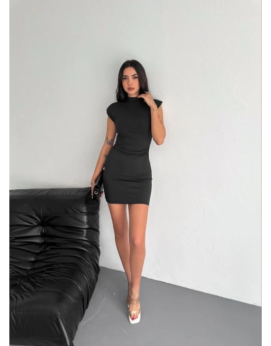 Yarım Bogazlı Kolsuz Mini Boy Elbise - Siyah -