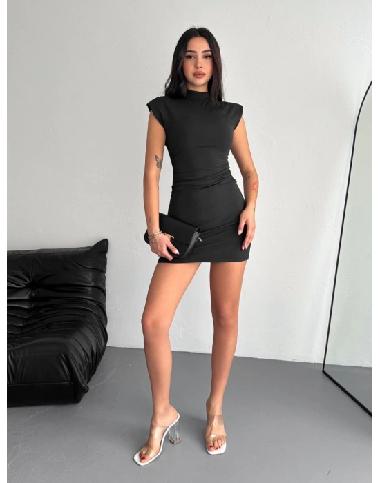 Yarım Bogazlı Kolsuz Mini Boy Elbise - Siyah -