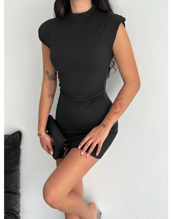 Yarım Bogazlı Kolsuz Mini Boy Elbise - Siyah -