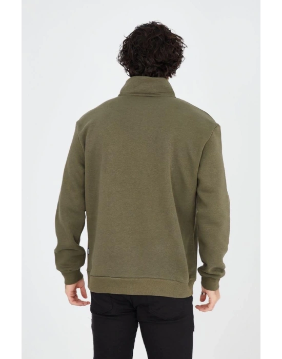 Yarım Fermuarlı Baskılı Sweat - Yeşil -