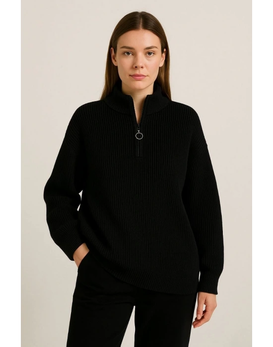 Yarım Fermuarlı Triko Kazak – Selanik Örgü -