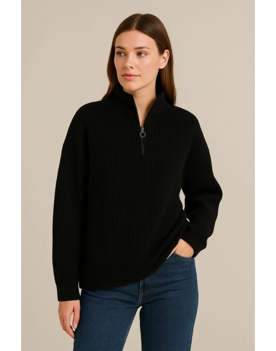 Yarım Fermuarlı Triko Kazak – Selanik Örgü -