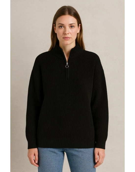 Yarım Fermuarlı Triko Kazak – Selanik Örgü -