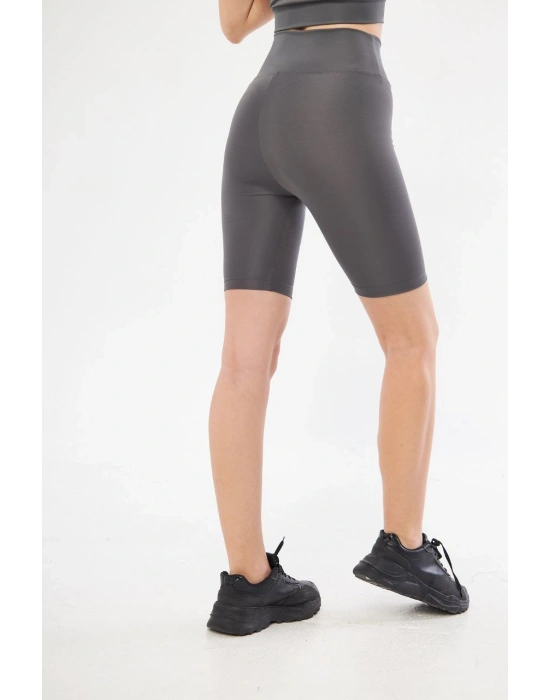 Yüksek Bel Biker Sporcu Şort - Füme