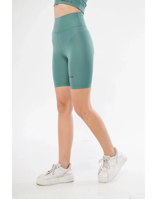 Yüksek Bel Biker Sporcu Şort - Mint Yeşil
