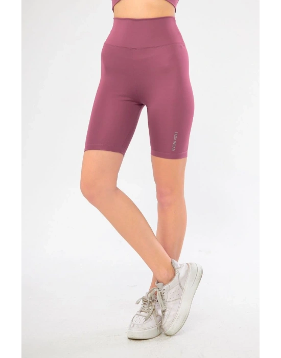 Yüksel Bel Dalgıç Biker Şort - Mor
