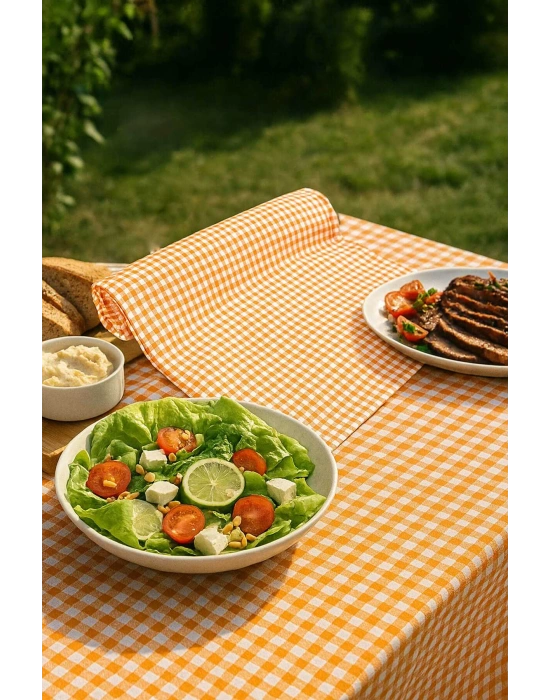 Zefir Desen Sofra Bezi Masa Örtüsü 170 x 170 Cm Turuncu