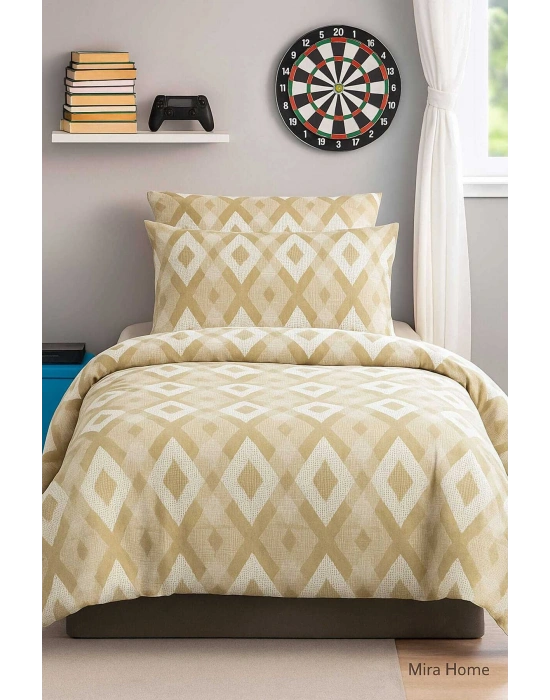 Zigzag Desenli Sarı Pamuklu Tek Kişilik Nevresim Takımı