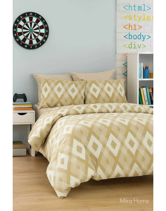 Zigzag Desenli Sarı Pamuklu Tek Kişilik Nevresim Takımı