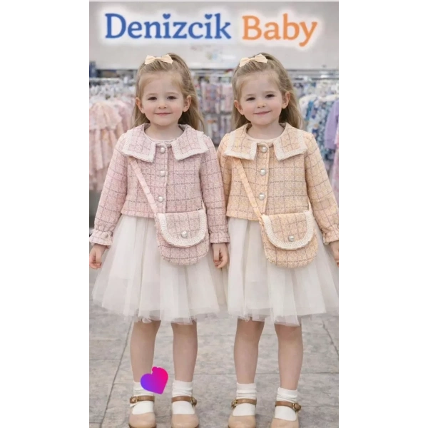 1-2-3 Yaş Bolero Ceketli Çantalı Elbise