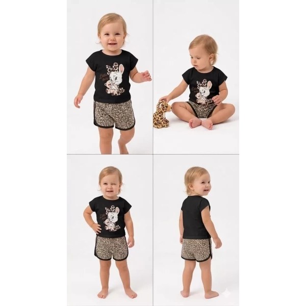 1/4 Yaş Leopar Tavşan Baskılı Çocuk Takımı