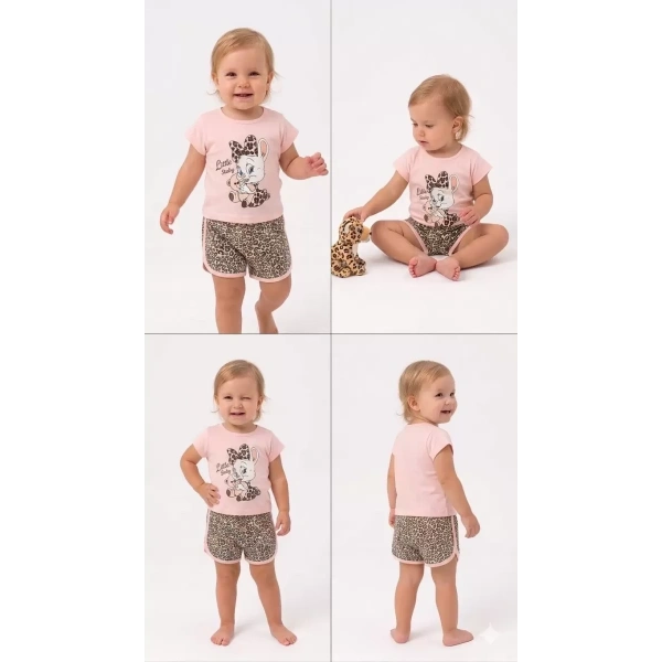 1/4 Yaş Leopar Tavşan Baskılı Çocuk Takımı
