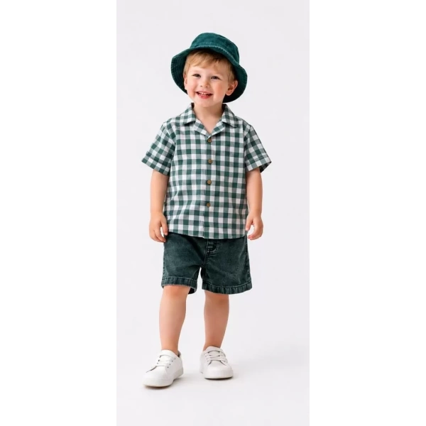 2/6 Yaş Denim Şapkalı Şortlu 3lü Çocuk Takımı
