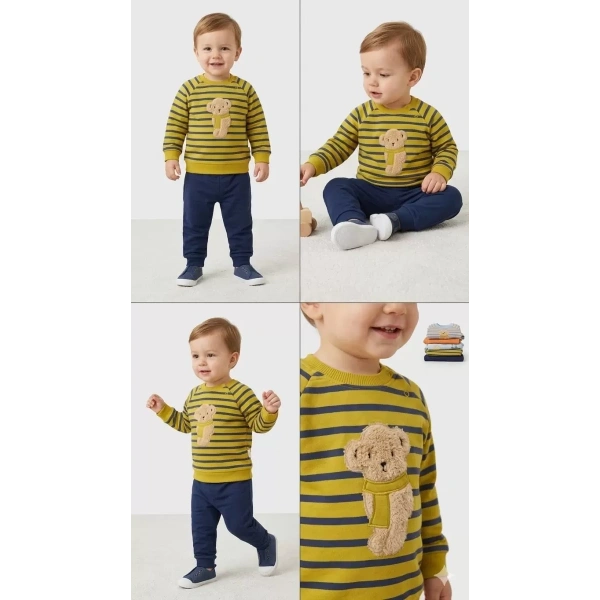 6/24 Ay Ayıcık Nakışlı Bebek Takımı