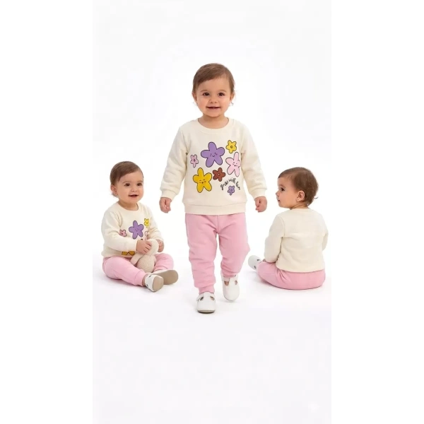 6/24 Ay Çiçek Baskılı Basic Bebek Takımı