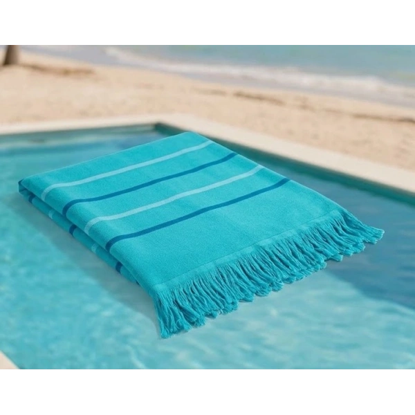Hızlı Kuruyan, Yer Kaplamayan %100 Pamuklu Turkuaz Waves Plaj Peştemali