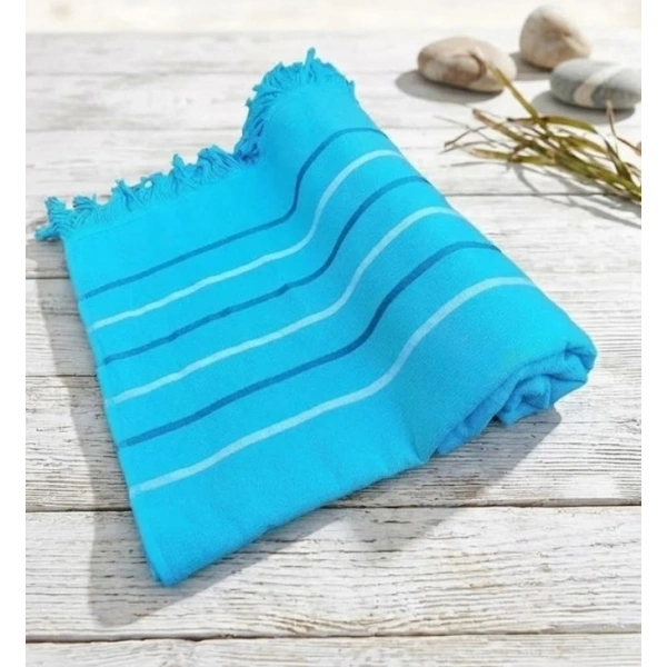 Hızlı Kuruyan, Yer Kaplamayan %100 Pamuklu Turkuaz Waves Plaj Peştemali