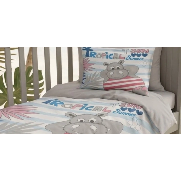 Terleme Karşıtı %100 Pamuklu Tropical Summer Yenidoğan Erkek Bebek Nevresim Takımı