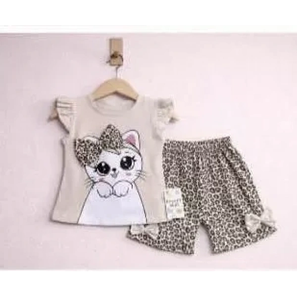 9/24 Ay Leopar Kedi Baskılı Bebek Takımı