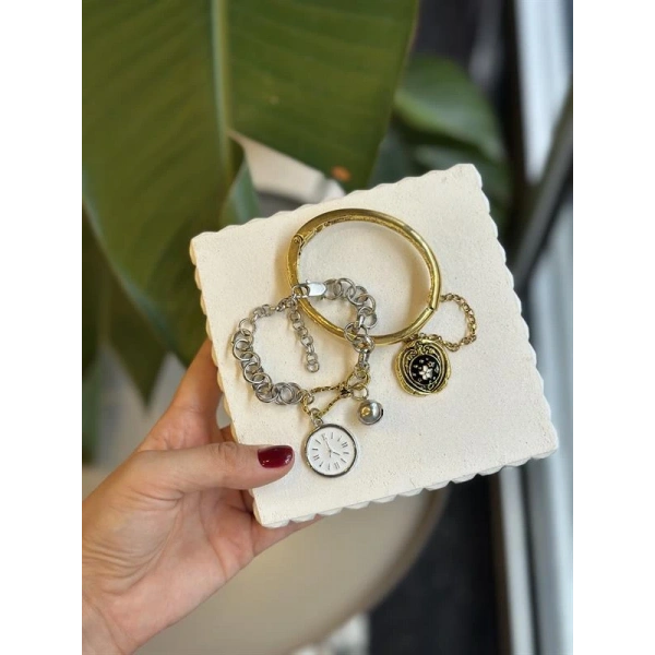 biçomi 2li Zincirli Saat Bileklik - ÇOK RENKLİ