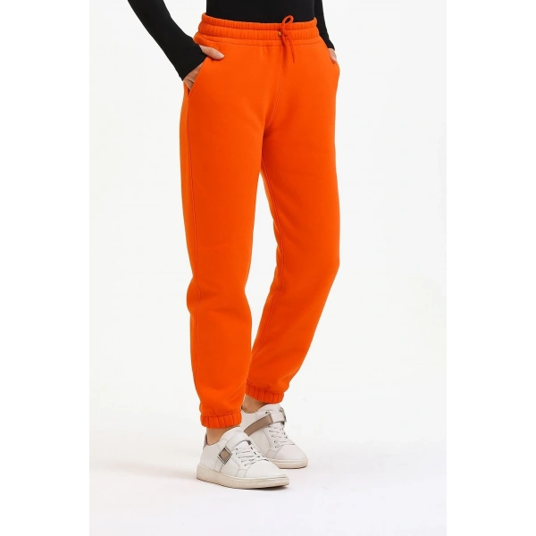 BİÇOMİ 3 iplik şardonlu paça lastikli eşofman turuncu is001