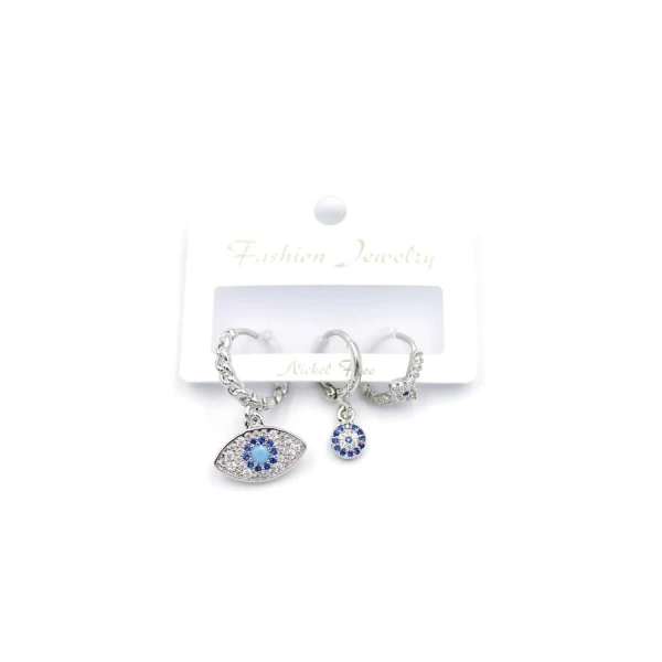 biçomi 3lü Nazar Küpe - Gümüş