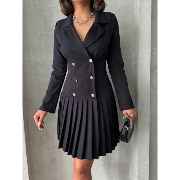 BİÇOMİ Altı piliseli uzun kollu ceket elbise siyah s255016