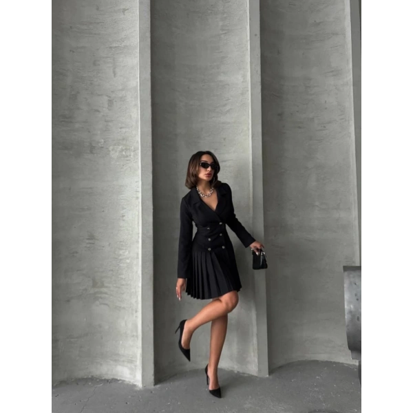 BİÇOMİ Altı piliseli uzun kollu ceket elbise siyah s255016