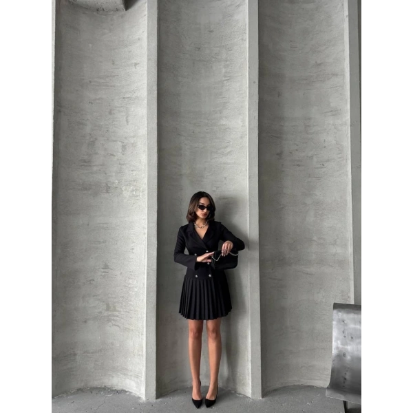 BİÇOMİ Altı piliseli uzun kollu ceket elbise siyah s255016