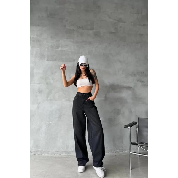 BİÇOMİ Arkadan tokalı jeans pantolon Siyah