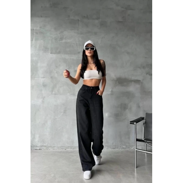 BİÇOMİ Arkadan tokalı jeans pantolon Siyah