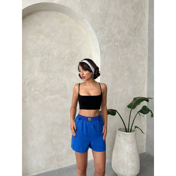 BİÇOMİ Armalı keten şort saks mavisi s251003