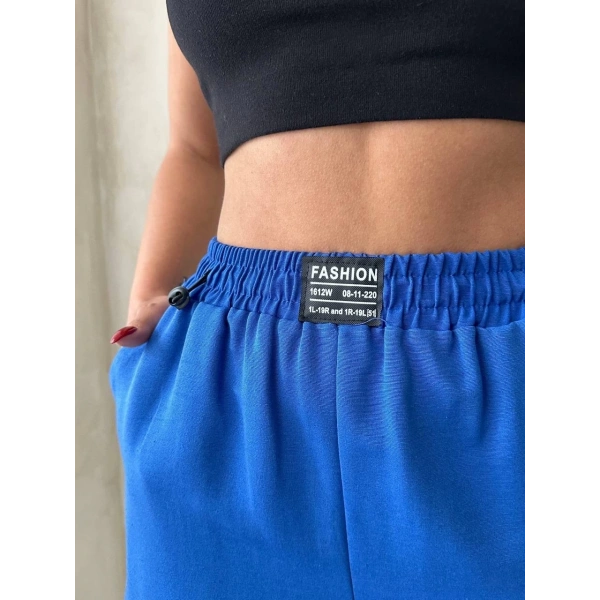 BİÇOMİ Armalı keten şort saks mavisi s251003