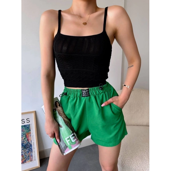 BİÇOMİ Armalı keten şort yeşil s251003