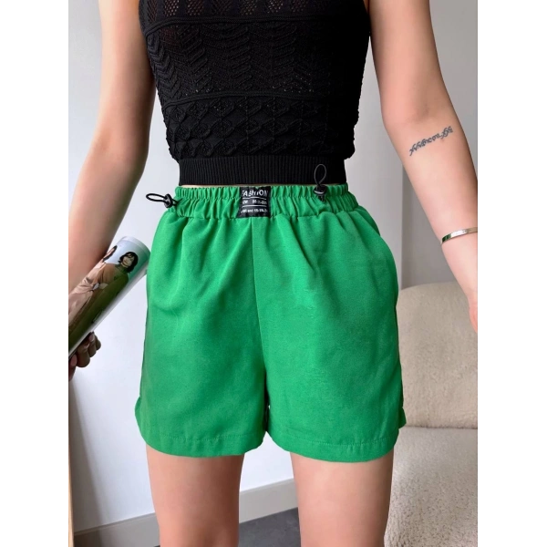BİÇOMİ Armalı keten şort yeşil s251003