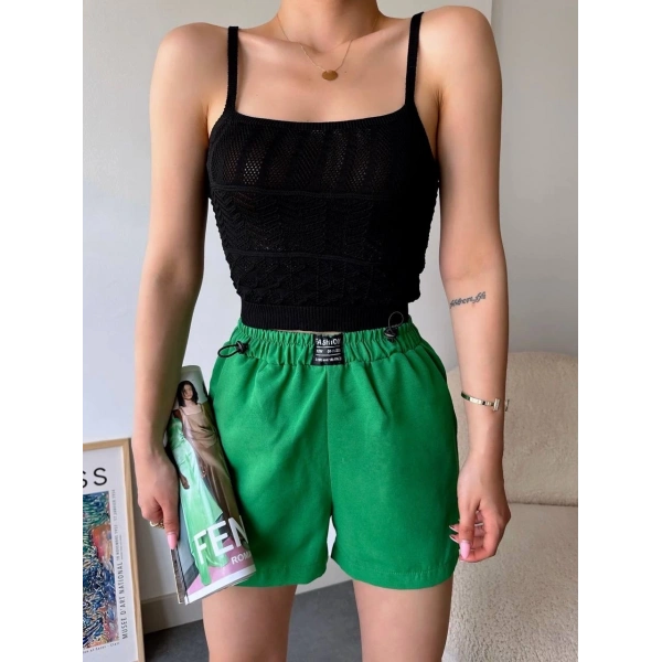 BİÇOMİ Armalı keten şort yeşil s251003