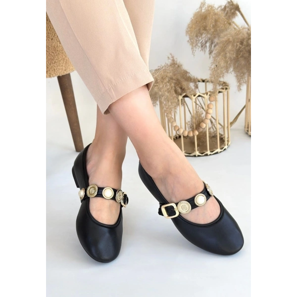 BİÇOMİ Atnis Siyah Cilt Babet Ayakkabı