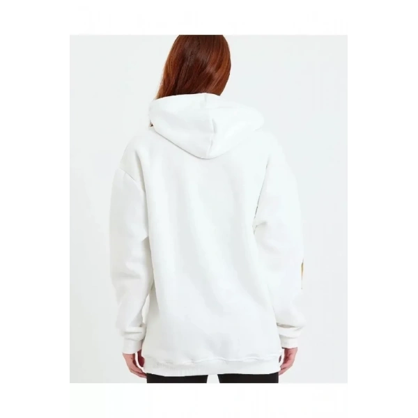 Biçomi Baskılı Kapüşonlu Sweatshirt - Beyaz