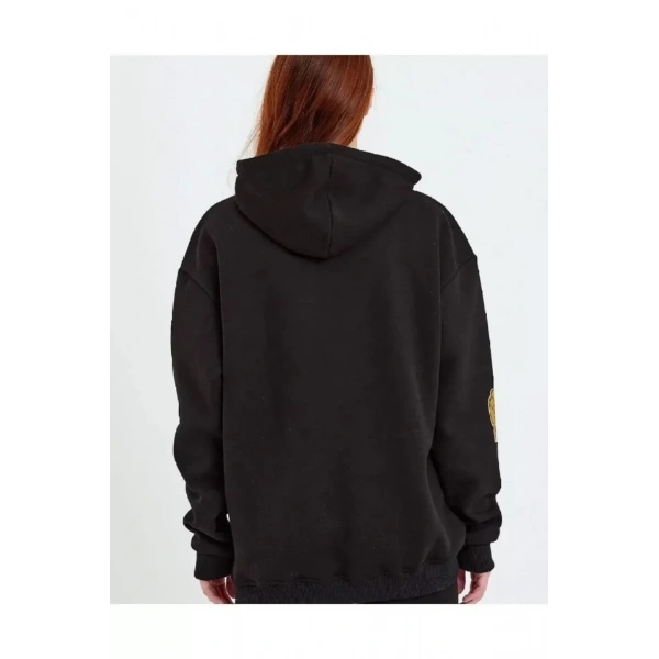 Biçomi Baskılı Kapüşonlu Sweatshirt - Siyah