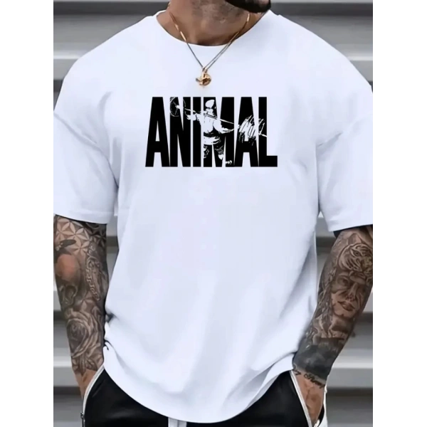 Biçomi Baskılı Oversize Bisiklet Yaka T-shirt - Beyaz